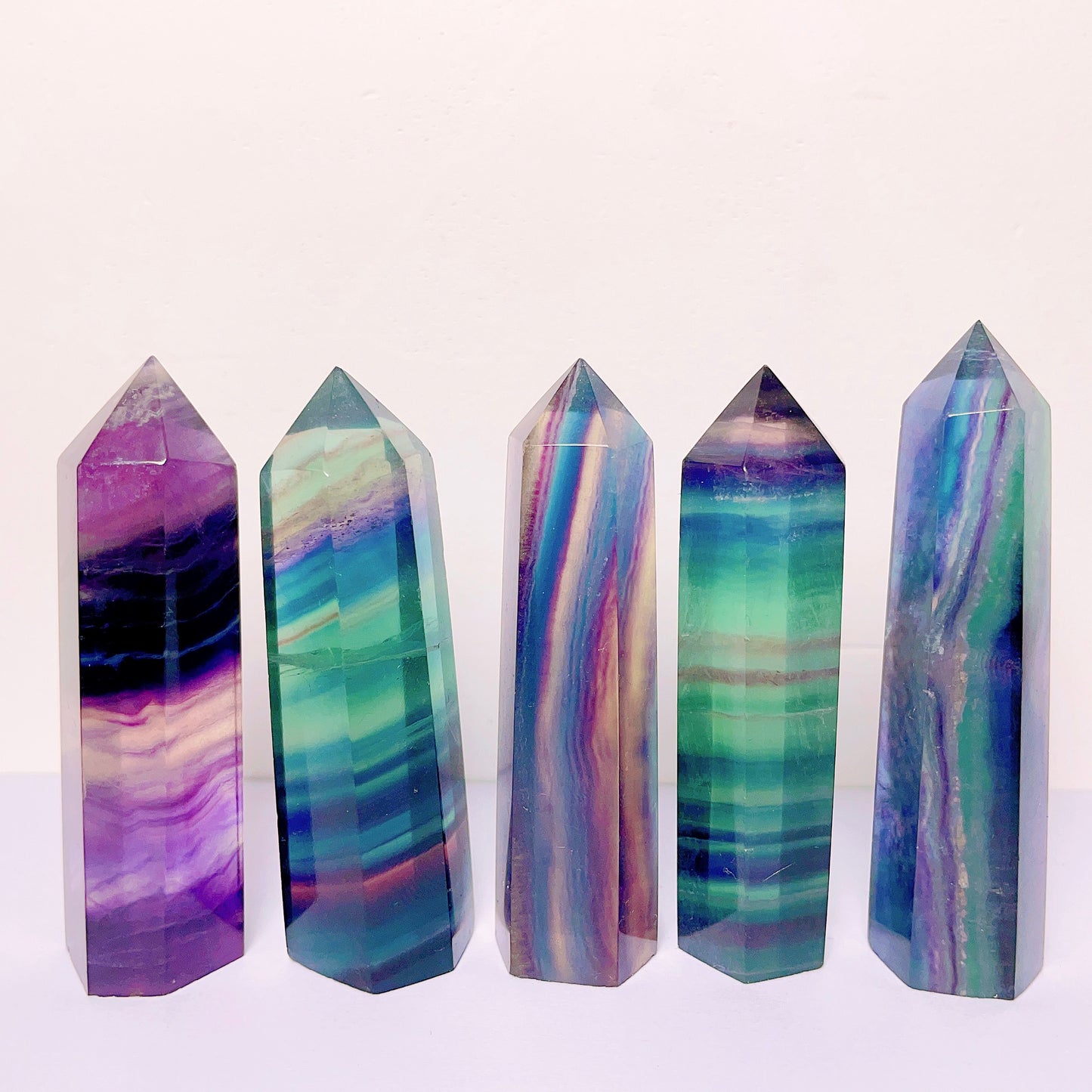 Rainbow fluorite tower /points