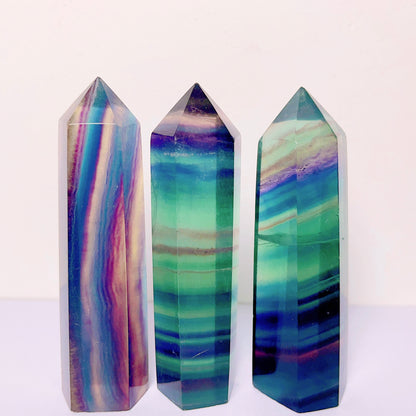 Rainbow fluorite tower /points