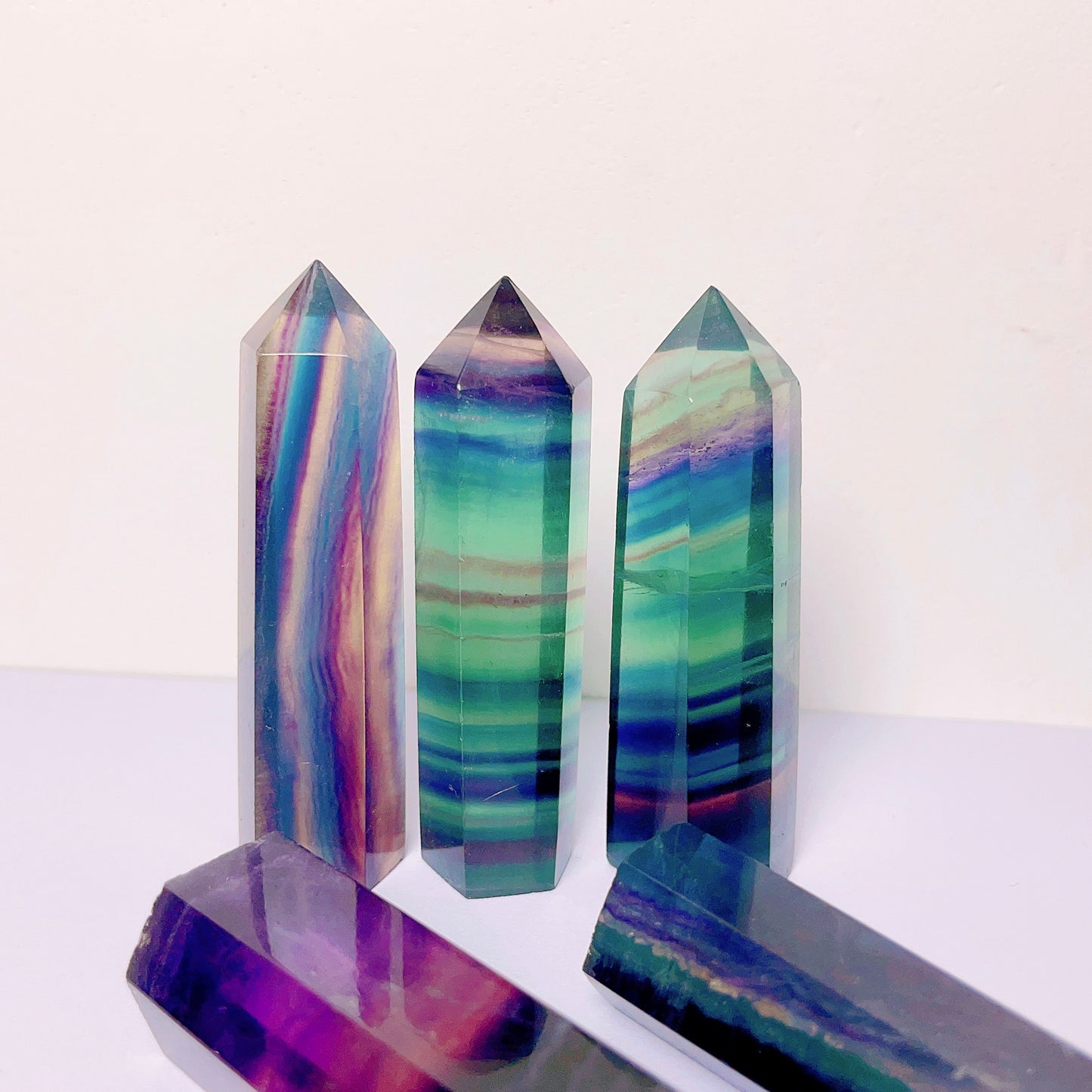 Rainbow fluorite tower /points