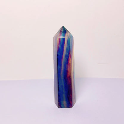 Rainbow fluorite tower /points